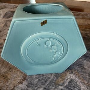 RARE Hexagonal Teal VASE Lily of the Valley by Jenkins High Fashion California